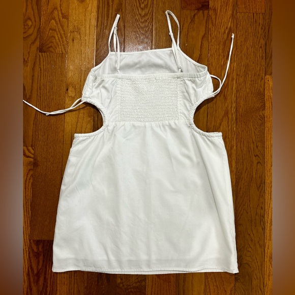 Aerie Linen Blend Mini Dress White Adjustable Strap Lined Side cutout - Picture 5 of 14